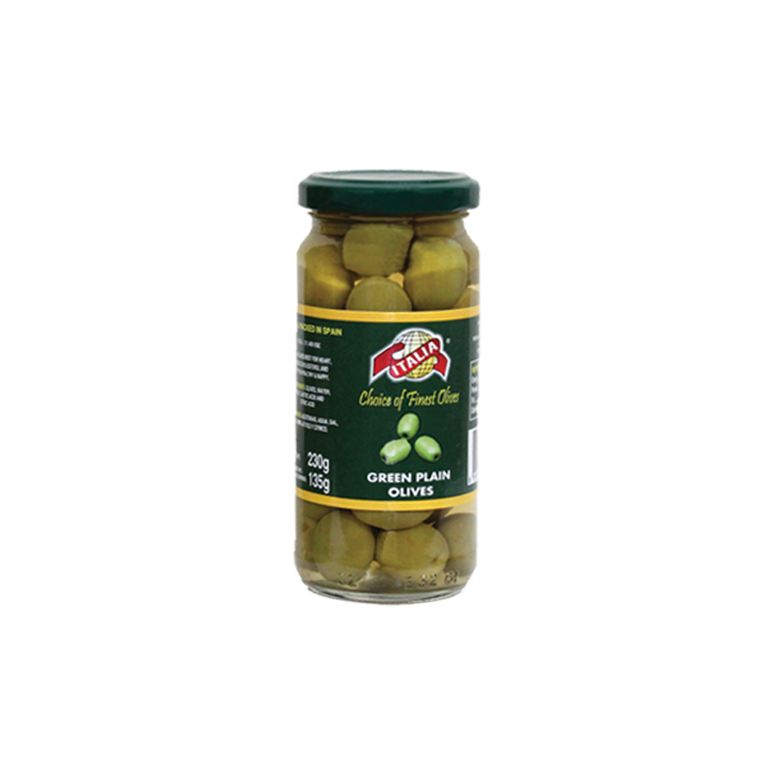 Italia Green Plain Olives 230g